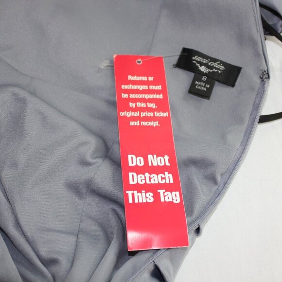 Suzi Chin Womens Silver Satin Stretch V Neck Ruched Waist Dress Size 8 NWT - Picture 4 of 9